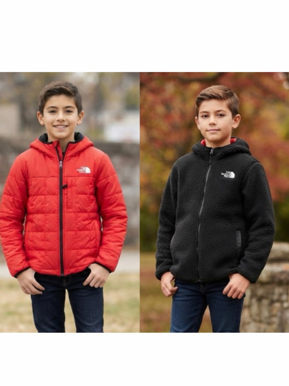 The North Face Boys XL 14/16 Reversible Jacket Red Puffer Black Fleece Hooded
